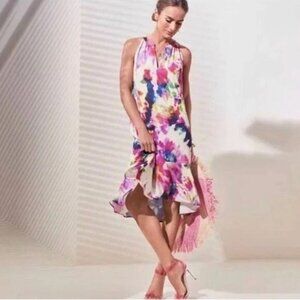CABI Celebration Dress 5971 Sleeveless Tie Dye Abstract Print Multicolor Size S